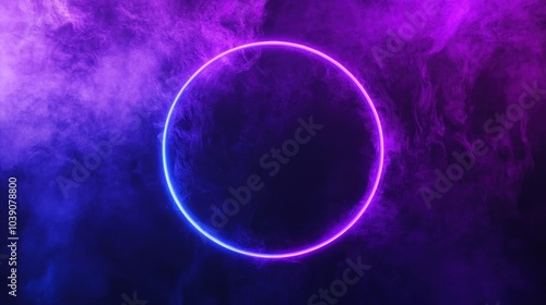 Neon Circle in Purple Smoke