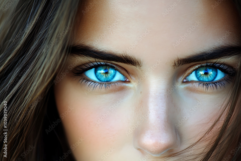 Captivating Gaze: A close-up portrait of a woman with captivating blue eyes, showcasing her striking beauty and enigmatic allure. Her deep gaze draws you in, revealing a story waiting to be told. Captivating Gaze: A close-up portrait of a woman with captivating blue eyes, showcasing her striking beauty and enigmatic allure. Her deep gaze draws you in, revealing a story waiting to be told.