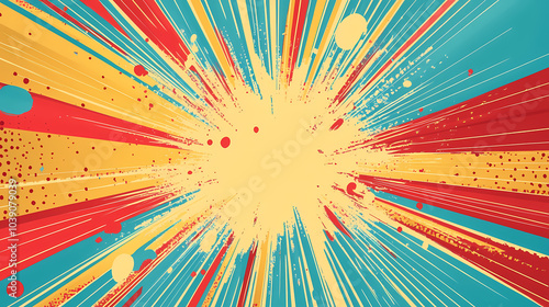 Retro Explosion: A vibrant abstract burst of red, yellow, and blue lines, reminiscent of 1950s comic book art, creates a dynamic and energetic visual.   photo