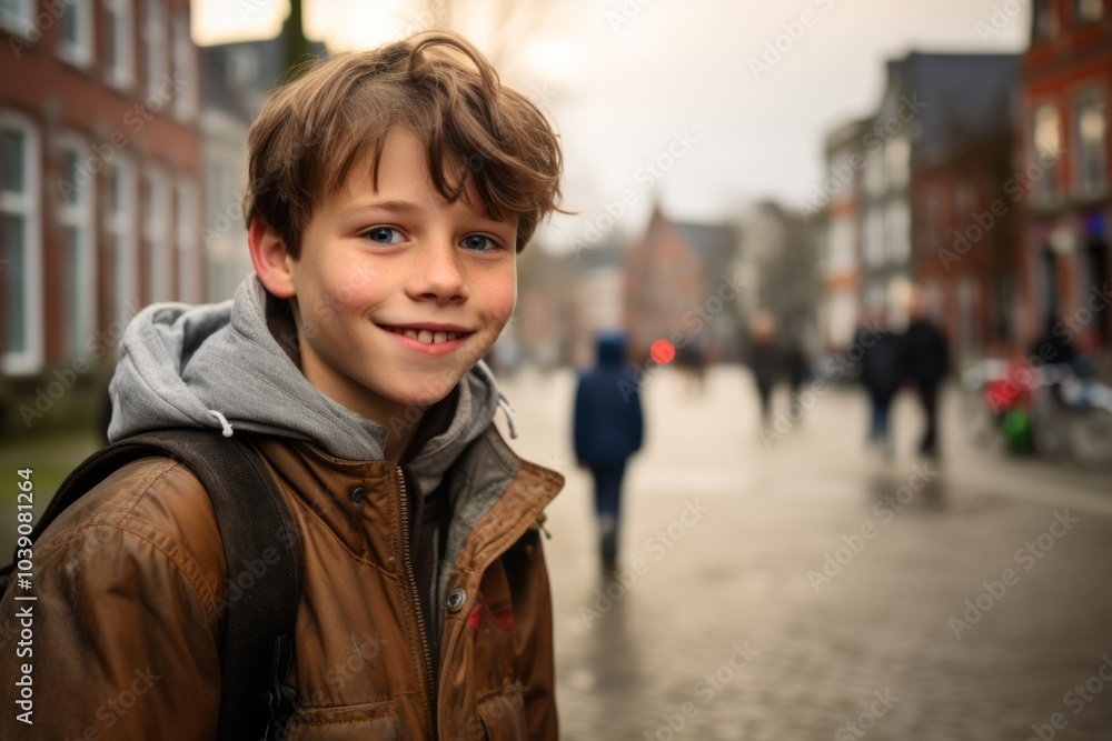 Portrait of a cute boy in the old town of Bruges, Belgium Portrait of a cute boy in the old town of Bruges, Belgium