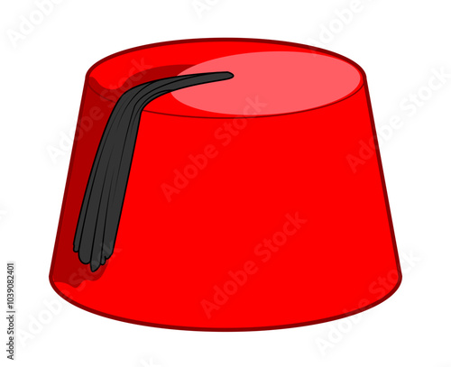 Fez Pillbox shape Hat with tassel. Head Fashion accessory cap clothing technical illustration. Vector headgear for Men, women, unisex style, flat template CAD mockup sketch outline isolated