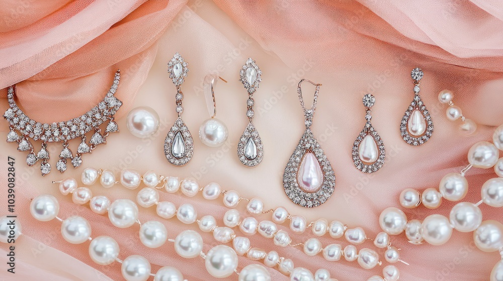Elegant Jewelry Display on Soft Fabric Background Elegant Jewelry Display on Soft Fabric Background