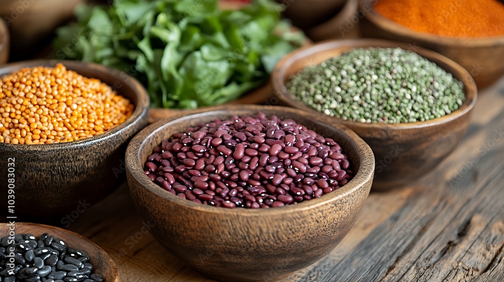 Bowl of mixed leafy greens, beans, and seeds displayed as a high-fiber meal option. Bowl of mixed leafy greens, beans, and seeds displayed as a high-fiber meal option.