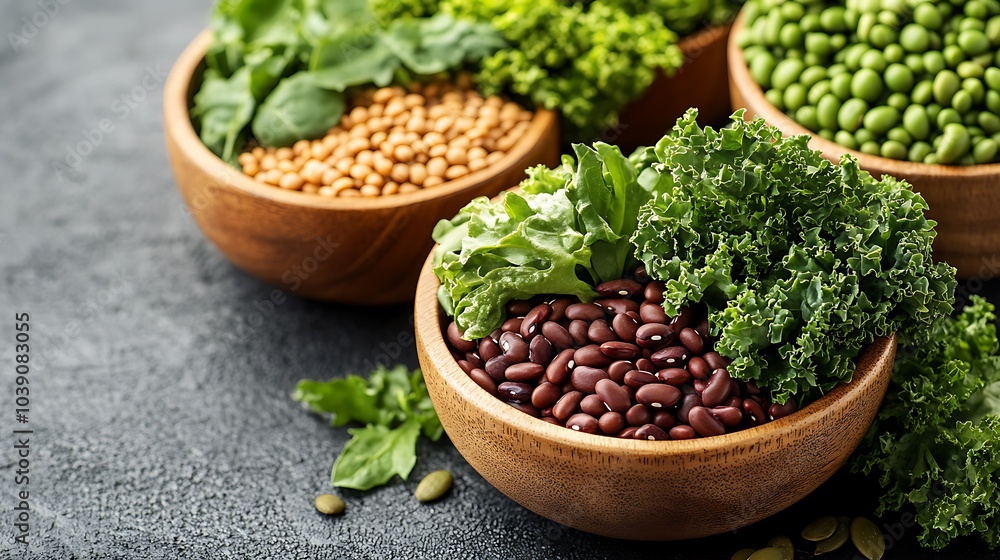 Bowl of mixed leafy greens, beans, and seeds displayed as a high-fiber meal option. Bowl of mixed leafy greens, beans, and seeds displayed as a high-fiber meal option.