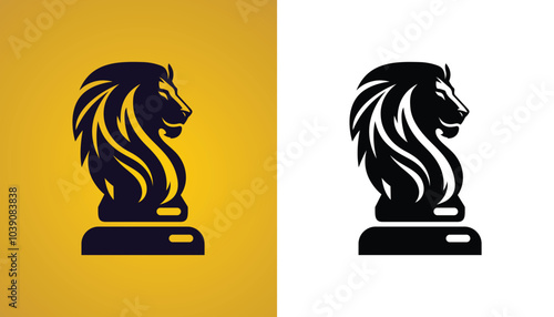 Black Knight Chess Lion King Silhouette logo design