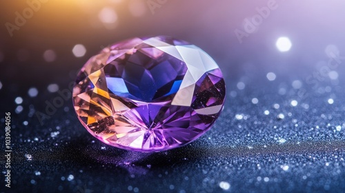 Elegant Purple Gemstone on Sparkling Surface