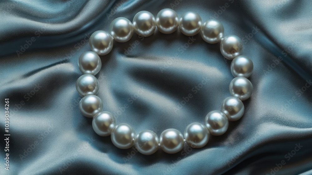 Elegant Pearl Bracelet on Smooth Silk Fabric Elegant Pearl Bracelet on Smooth Silk Fabric