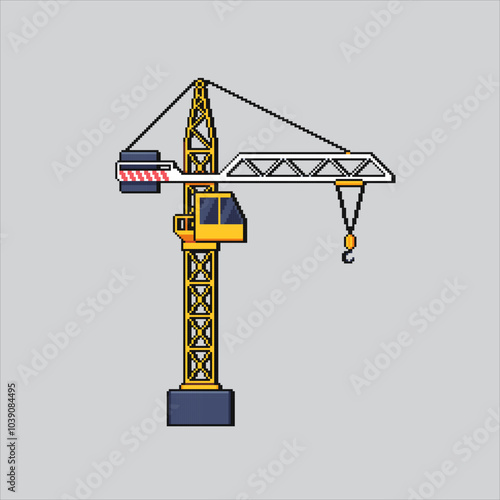 Pixel art illustration Harbor Crane. Pixelated Container Crane. Harbor Container Crane pixelated for the pixel art game and icon for website and video game. old school retro.