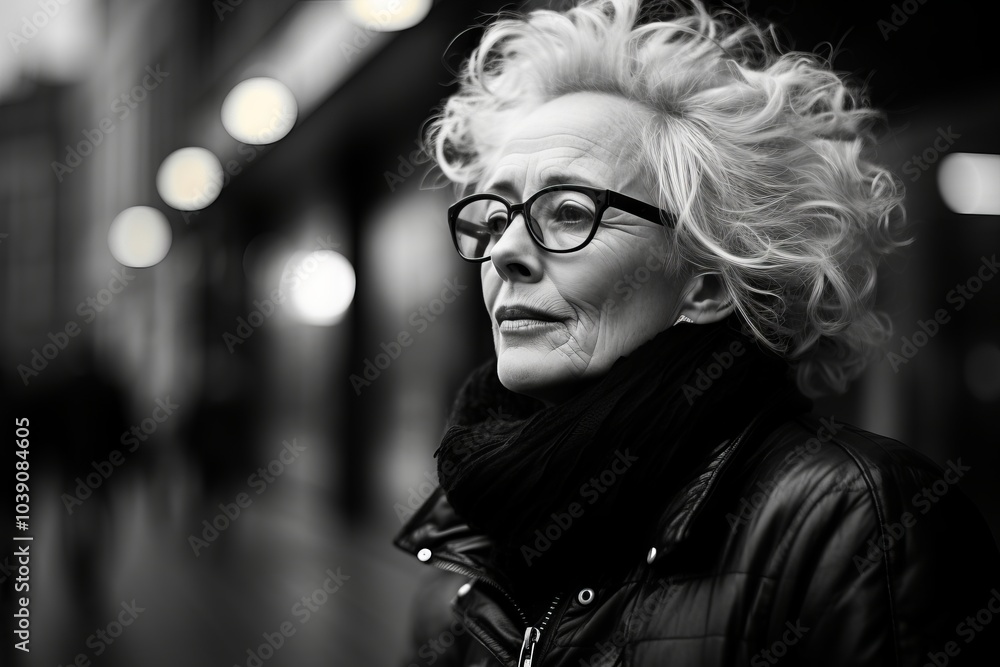 Portrait of a beautiful senior woman in glasses. Black and white photo. Portrait of a beautiful senior woman in glasses. Black and white photo.