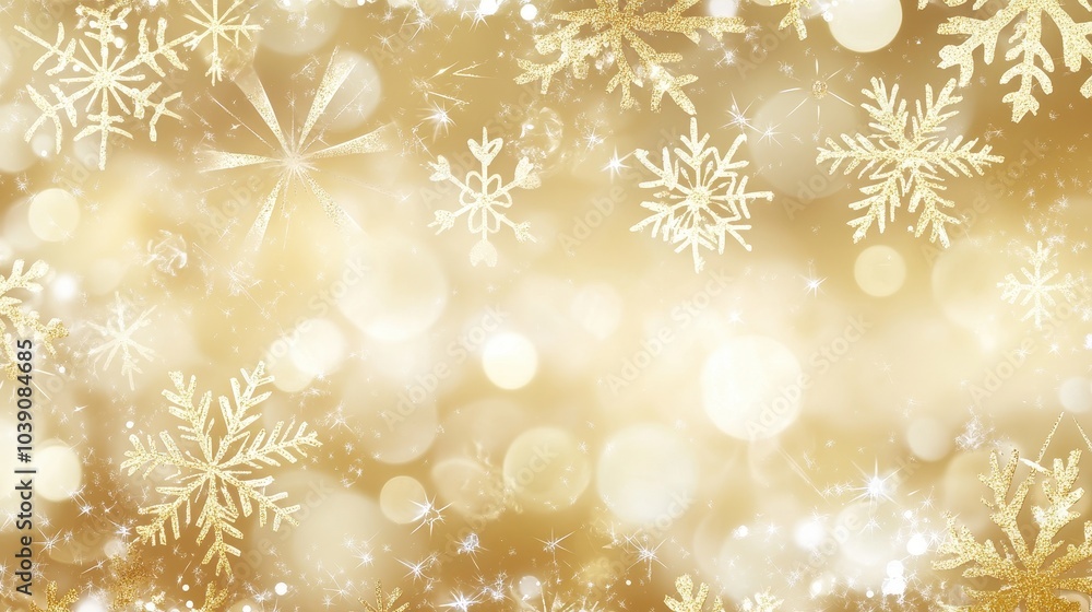 Golden Snowflakes on a Glittery Background Evoking Winter Festive Elegance and Holiday Cheer Golden Snowflakes on a Glittery Background Evoking Winter Festive Elegance and Holiday Cheer