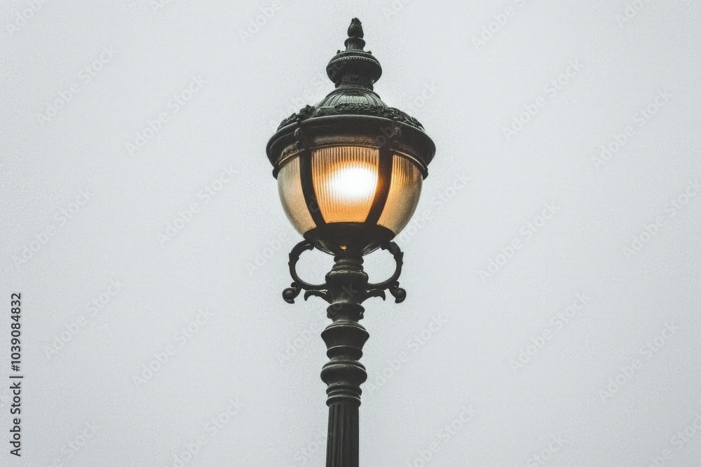 Ornate Street Lamp With A Glowing Lightbulb Ornate Street Lamp With A Glowing Lightbulb