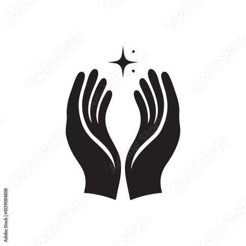 open hand vector illustration, helping hand icon, care hand silhouette icon