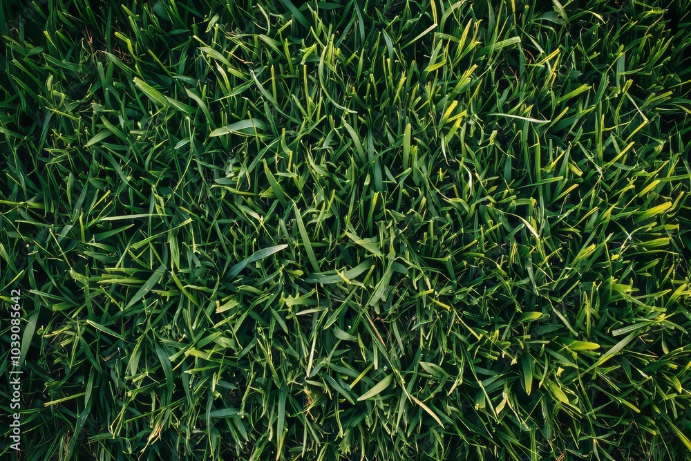 Obraz premium Bright field with lush green grass, top view