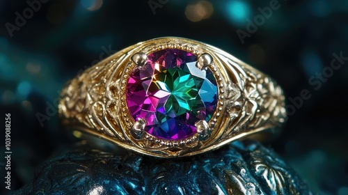 Elegant Gold Ring with Colorful Gemstone Detail