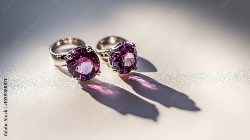 Elegant Purple Gemstone Rings on Soft Surface Elegant Purple Gemstone Rings on Soft Surface