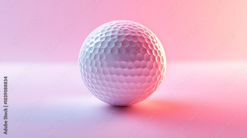 Hyper-detailed top view of a white golf ball with a subtle pink glow, photorealistic texture, soft light reflection, clean surface background Hyper-detailed top view of a white golf ball with a subtle pink glow, photorealistic texture, soft light reflection, clean surface background
