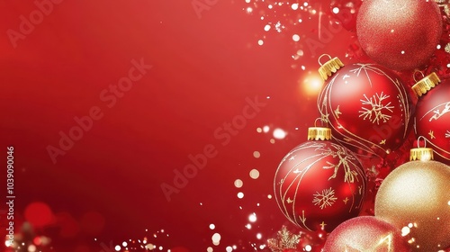 Festive Christmas Ornaments with Red and Gold Baubles on a Textured Holiday Background