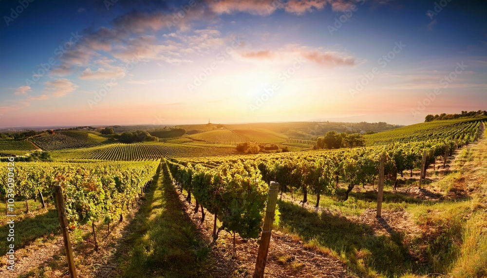 Naklejka premium vineyard at sunset