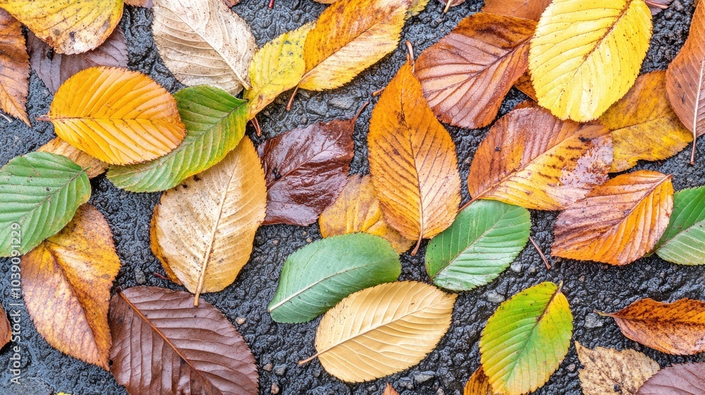 Colorful Autumn Leaves on Wet Ground Colorful Autumn Leaves on Wet Ground