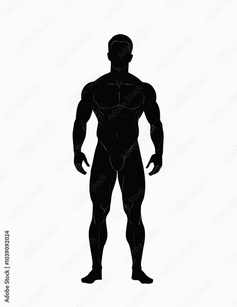 Front silhouette of human body, figure of man, athletic build standing in full height. Naked and nude slender healthy people anatomical representation. Front silhouette of human body, figure of man, athletic build standing in full height. Naked and nude slender healthy people anatomical representation.