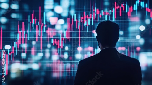 Red stock market graph nosediving with collapsing candlesticks close up photo