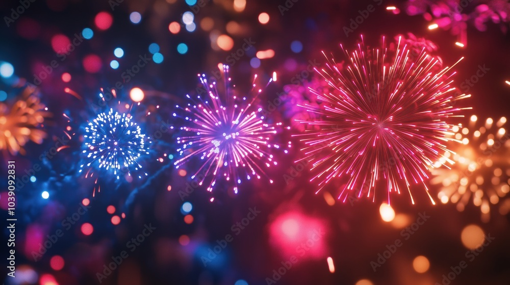 Celebração de Ano Novo com fogos. Multidão vibrante reunida para admirar fogos de artifício na virada do ano Celebração de Ano Novo com fogos. Multidão vibrante reunida para admirar fogos de artifício na virada do ano