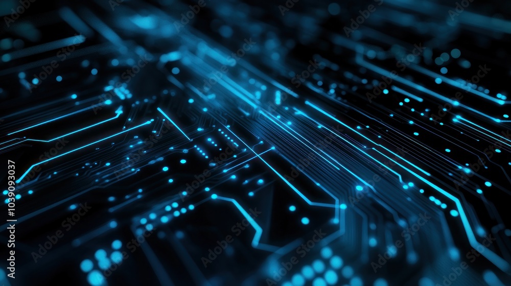 Fototapeta premium Abstract Circuit Board with Glowing Blue Lines