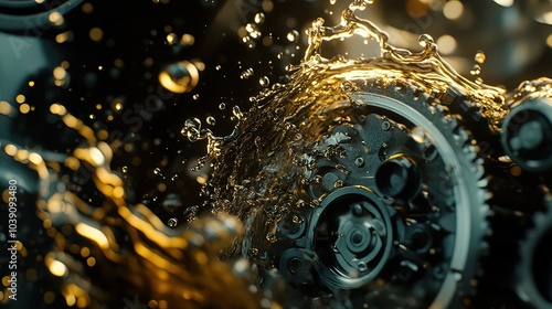 Golden Oil Splashing on a Gear System photo