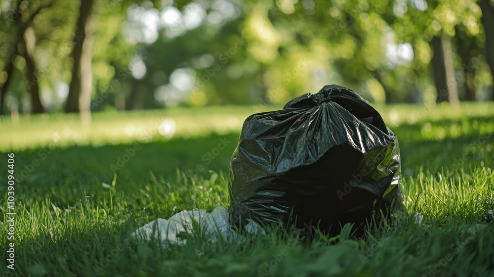Black Garbage Bag in Grass Black Garbage Bag in Grass