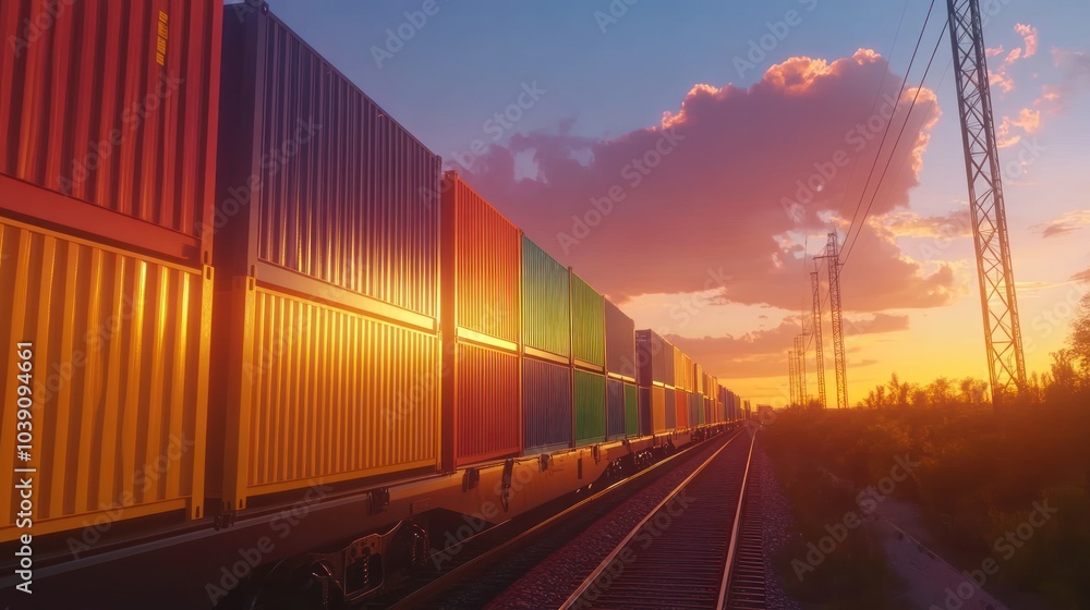 Fototapeta premium Cargo Train at Sunset