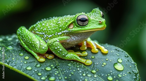 Green Tree Frog on a Leaf