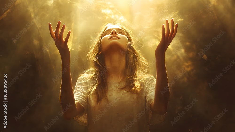 custom made wallpaper toronto digitalChristian worship and praise. A young woman with her hands raised in worship and praise to god. 