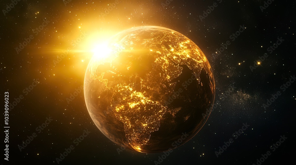 Fototapeta premium Golden Earth in the Vastness of Space