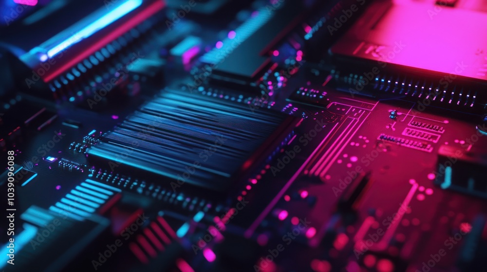 Abstract Circuit Board with Neon Lights Abstract Circuit Board with Neon Lights