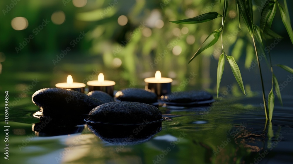Zen Garden Scene with Candles and Stones Zen Garden Scene with Candles and Stones