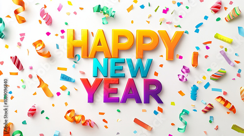 Bright HAPPY NEW YEAR text on white simple setting