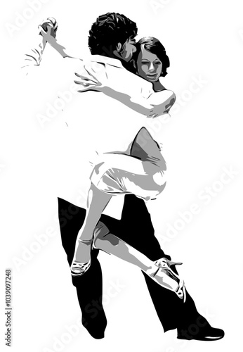 Argentine Tango Dancers in Black and White vector EPS
