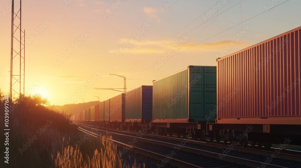 Fototapeta premium Cargo Train at Sunset