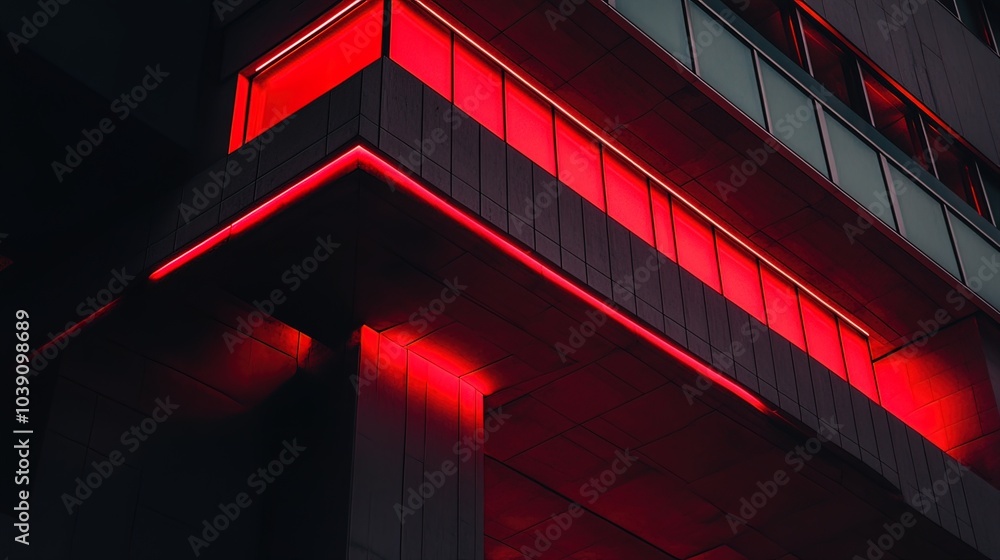 Red Neon Glow on Modern Building Red Neon Glow on Modern Building