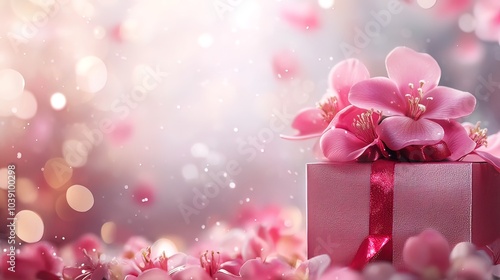 Pink Gift Box Surrounded by Delicate Flowers