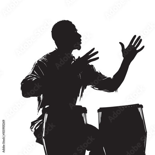black silhouette musician playing drums clip art preview
