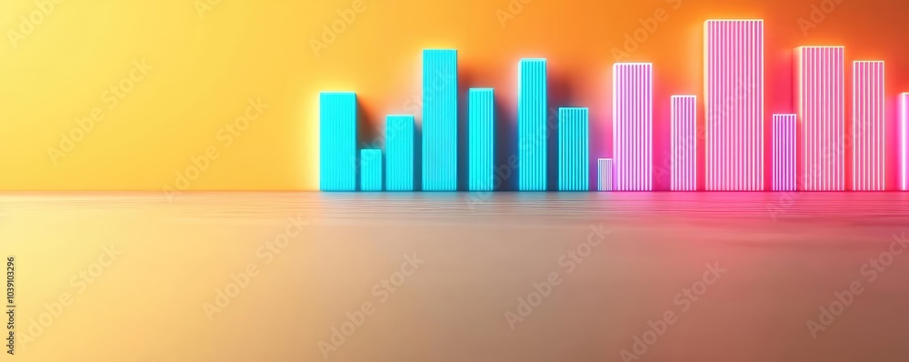 Colorful bar graph on a gradient background representing data visualization. Colorful bar graph on a gradient background representing data visualization.