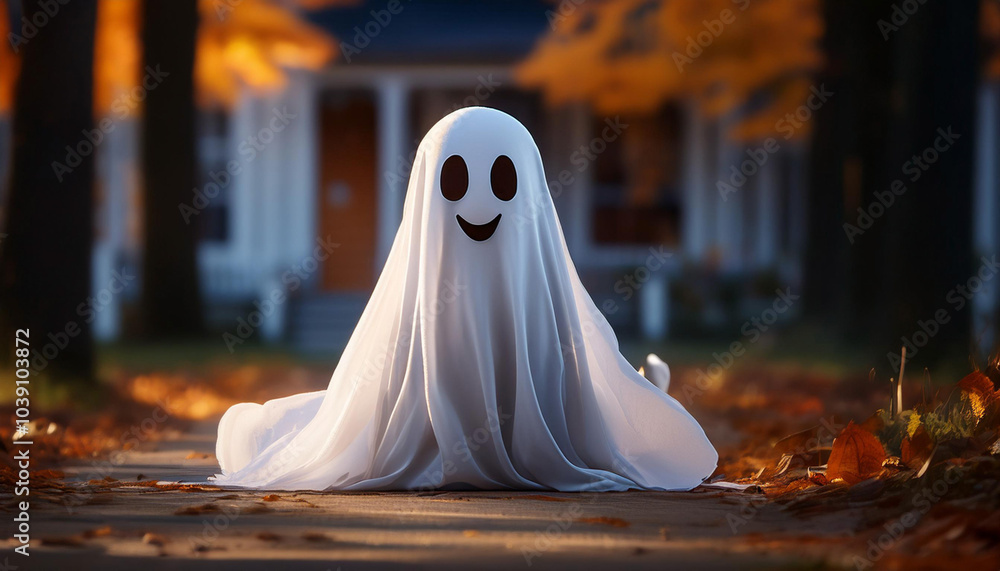 Friendly Ghost Character in a Whimsical Halloween Style Friendly Ghost Character in a Whimsical Halloween Style