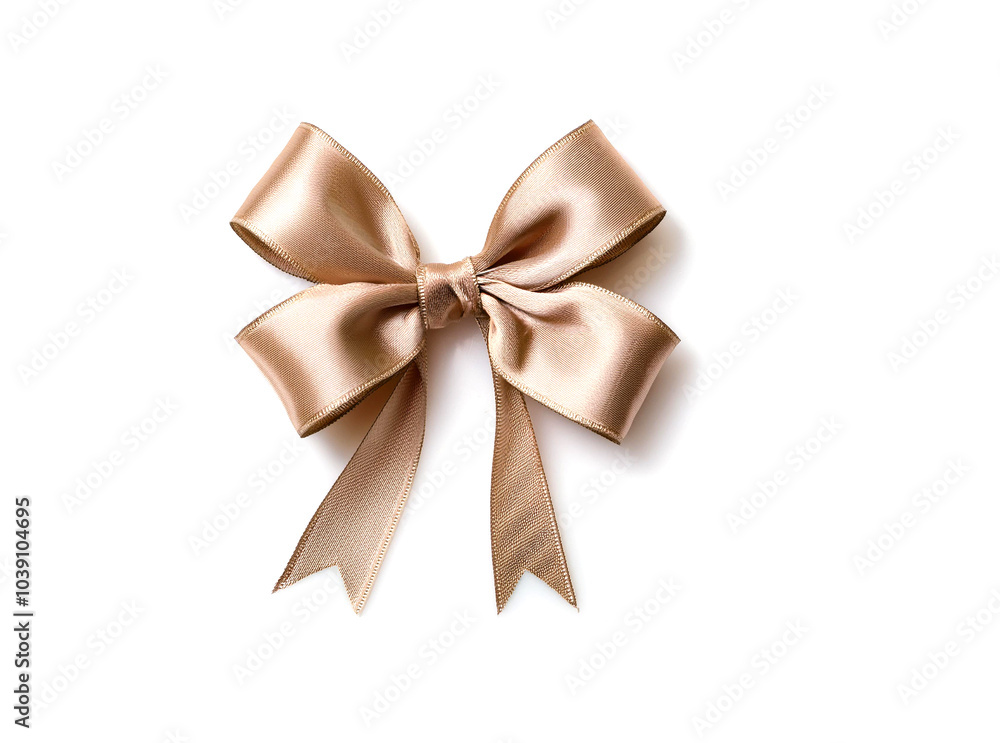 Beige satin ribbon bow on white background, perfect for gift wrapping, crafts, and decoration. Beige satin ribbon bow on white background, perfect for gift wrapping, crafts, and decoration.