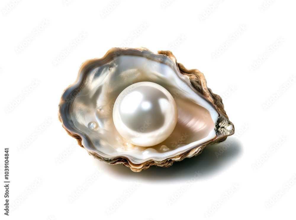 Close-up of a pearl inside an open oyster shell on a white background, symbolizing natural beauty and luxury. Perfect for jewelry, oceanic, and treasure-related themes. Close-up of a pearl inside an open oyster shell on a white background, symbolizing natural beauty and luxury. Perfect for jewelry, oceanic, and treasure-related themes.