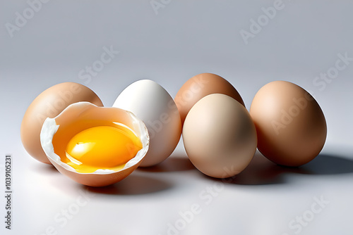  Fresh brown white eggs isolated background organic food carton package cooking concepts packaging advertisement eco graphic design object 3d studio photoshoot photo