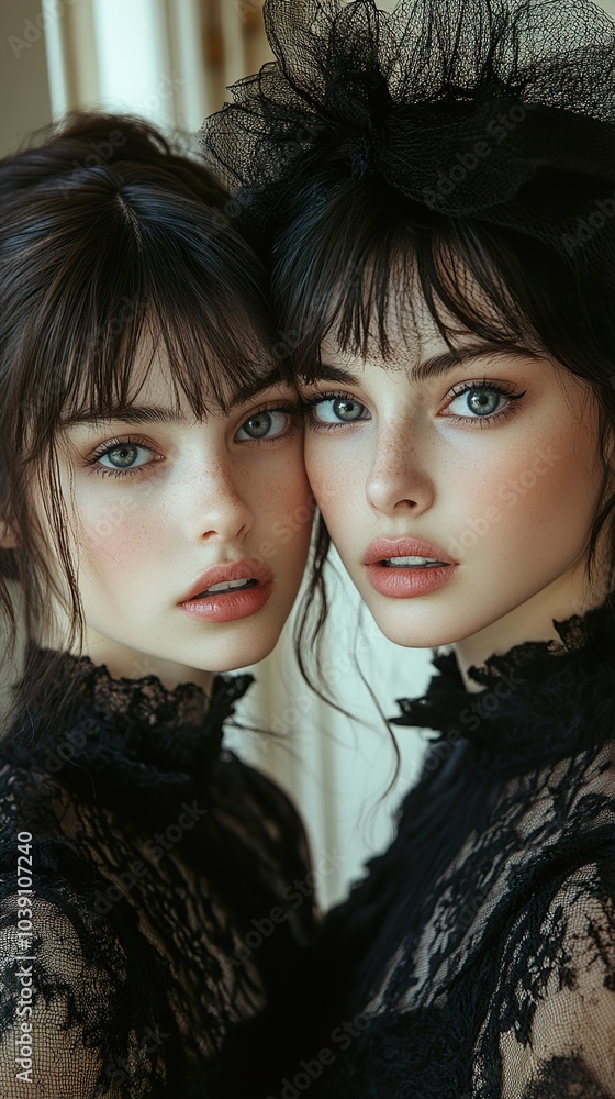 Two Women in Black Lace: A Portrait of Elegance and Mystery Two Women in Black Lace: A Portrait of Elegance and Mystery