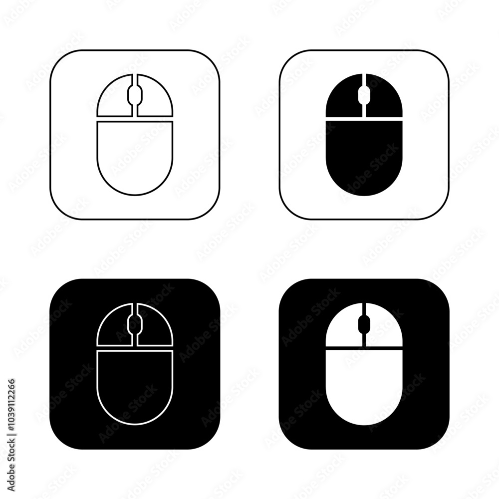 Computer mouse icon set on black square Computer mouse icon set on black square
