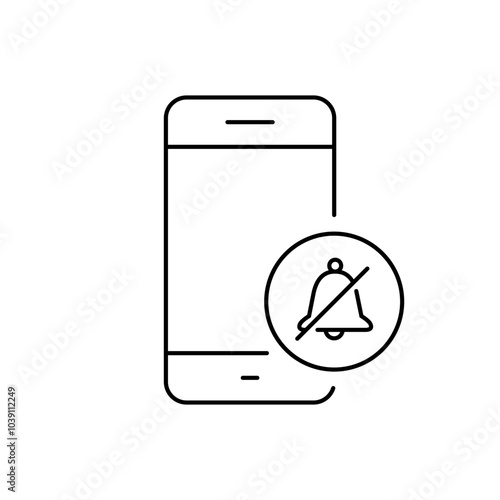 Silent mode mobile phone icon. Cellphone with mute bell sign symbol