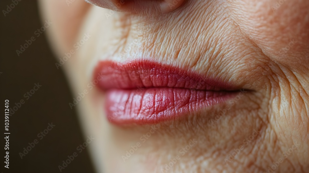 Obraz premium Transformation of a senior woman, thin, wrinkled lips becoming plump, smooth lips, highlighting skin rejuvenation and anti-aging treatment